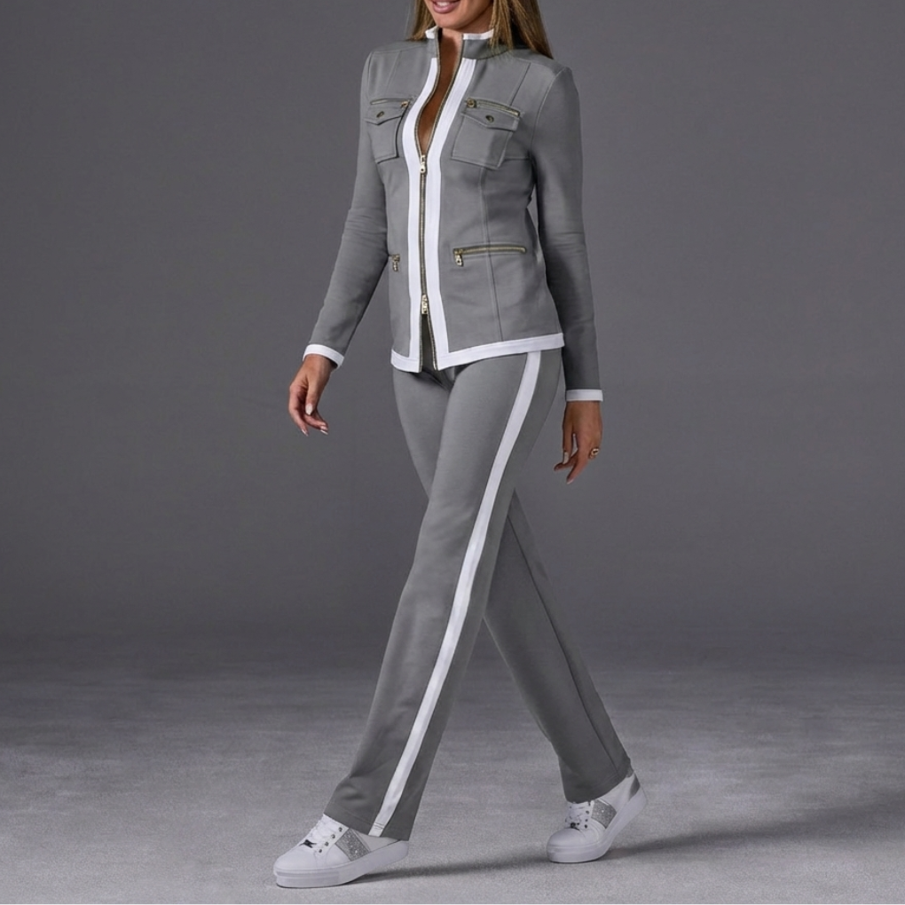 Women's Side Stripe Two Piece Track Set with Zip Jacket