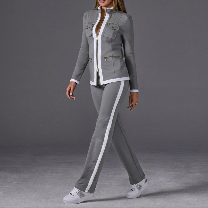 Women's Side Stripe Two Piece Track Set with Zip Jacket