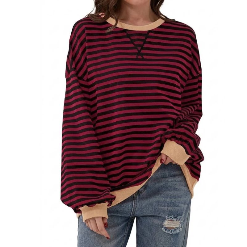 Women's Striped Oversized Crewneck Sweatshirt