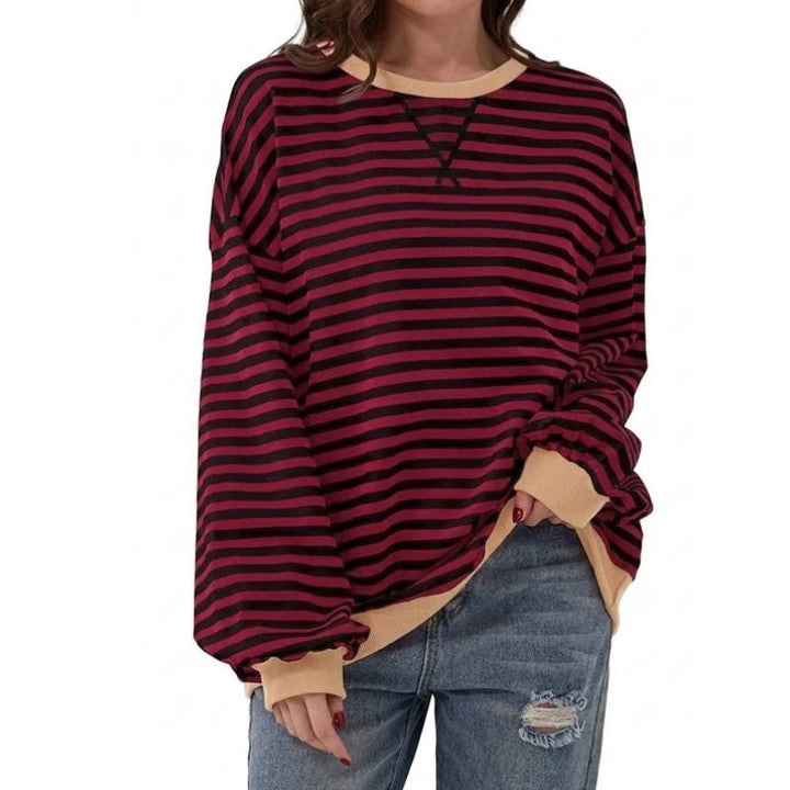 Women's Striped Oversized Crewneck Sweatshirt