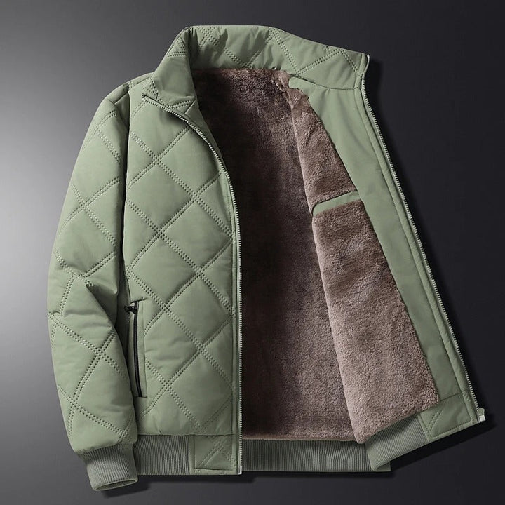 Men's Fleece-Lined Quilted Winter Jacket with Stand Collar
