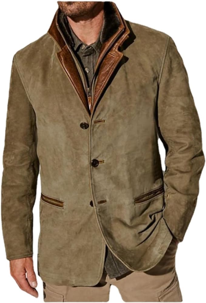 Men's Button-Up  Suede Blazer Jacket