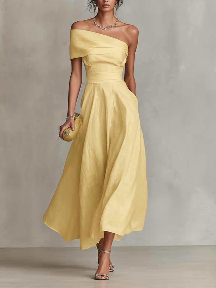 Elegant Off Shoulder A-Line Midi Dress