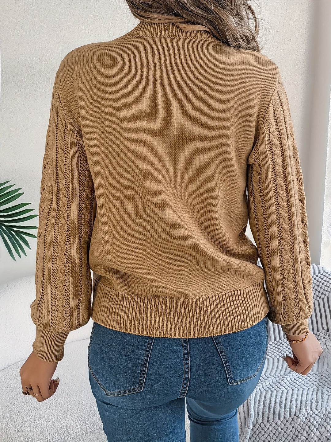 Women's Cable Knit Pointelle Sweater