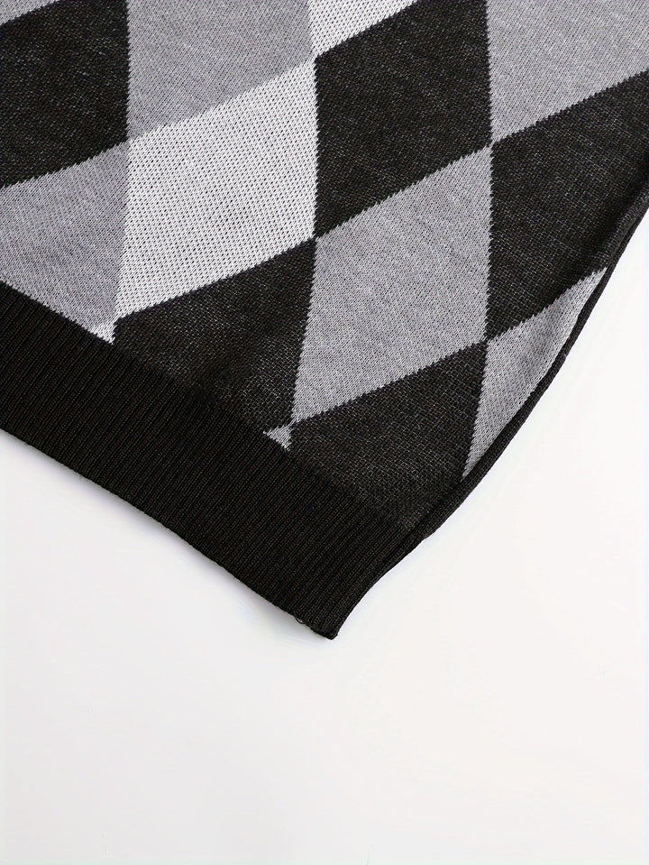 Men's Argyle Knit Sweater Vest with V-Neck