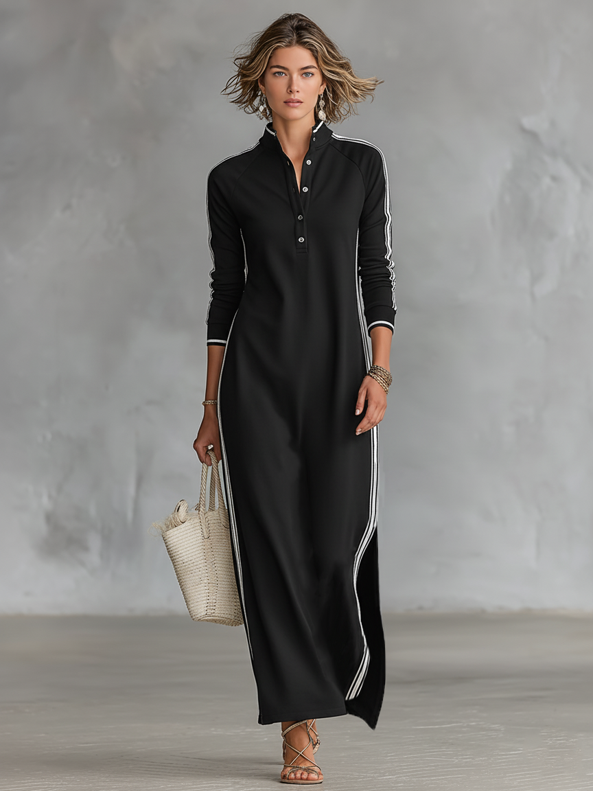 Women's Long Sleeve Button-Down Maxi Dress