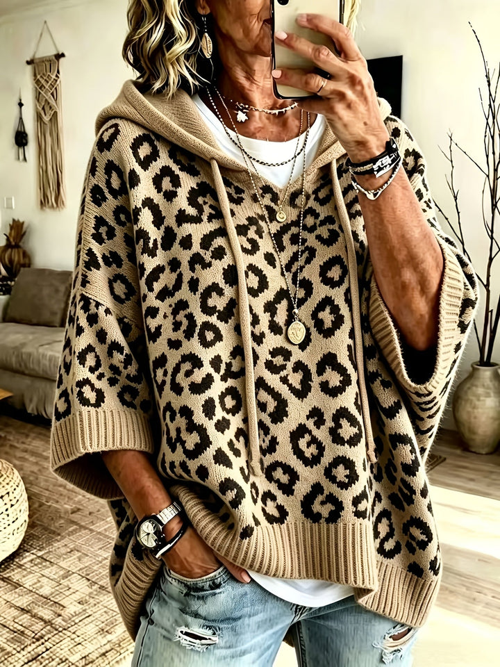 Women's Leopard Print Oversized Hoodie with Batwing Sleeves