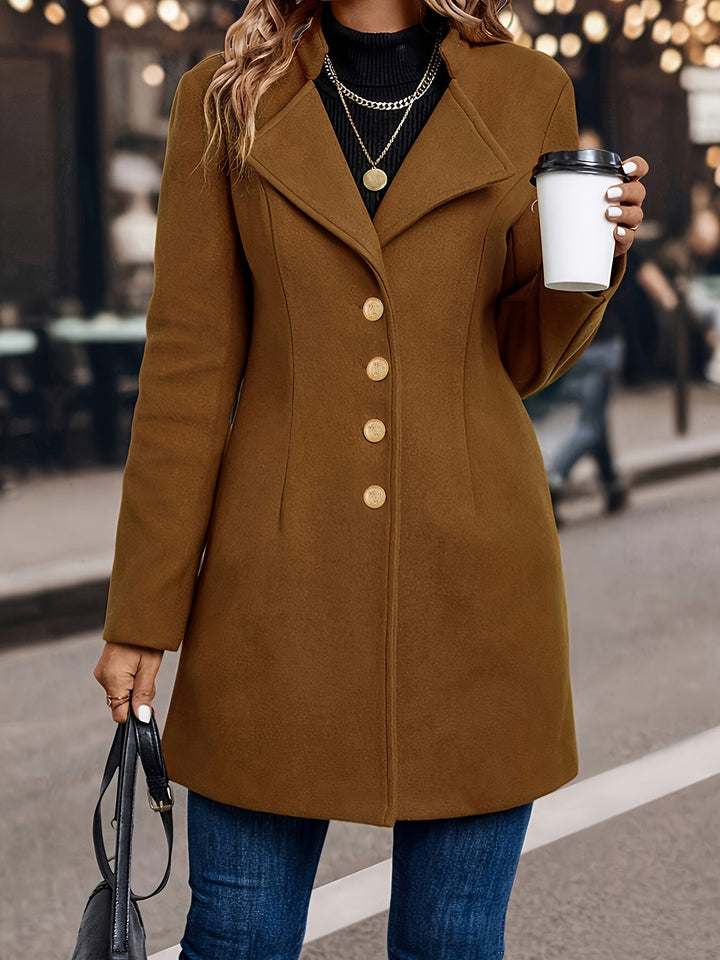 Women's Longline Notch Lapel Coat with Buttons