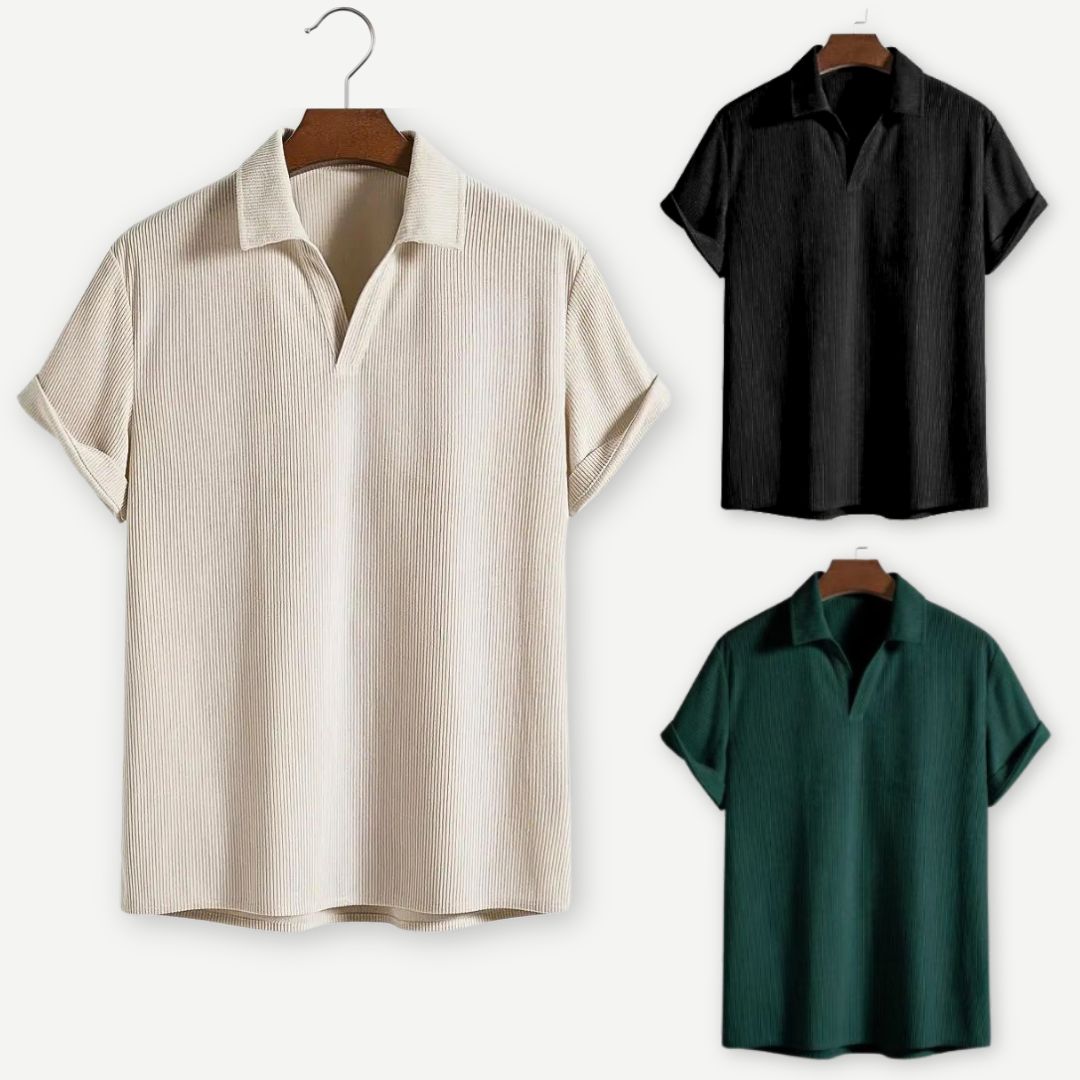 Men's Textured Open Collar Pullover Shirt