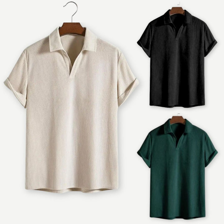 Men's Textured Open Collar Pullover Shirt