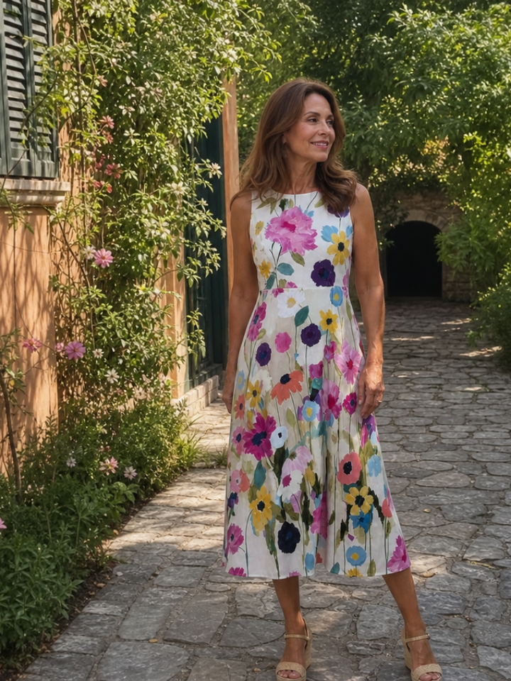 Women's Floral Print Fit-and-Flare Midi Dress