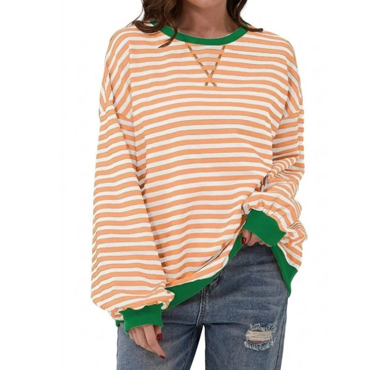 Women's Striped Oversized Crewneck Sweatshirt
