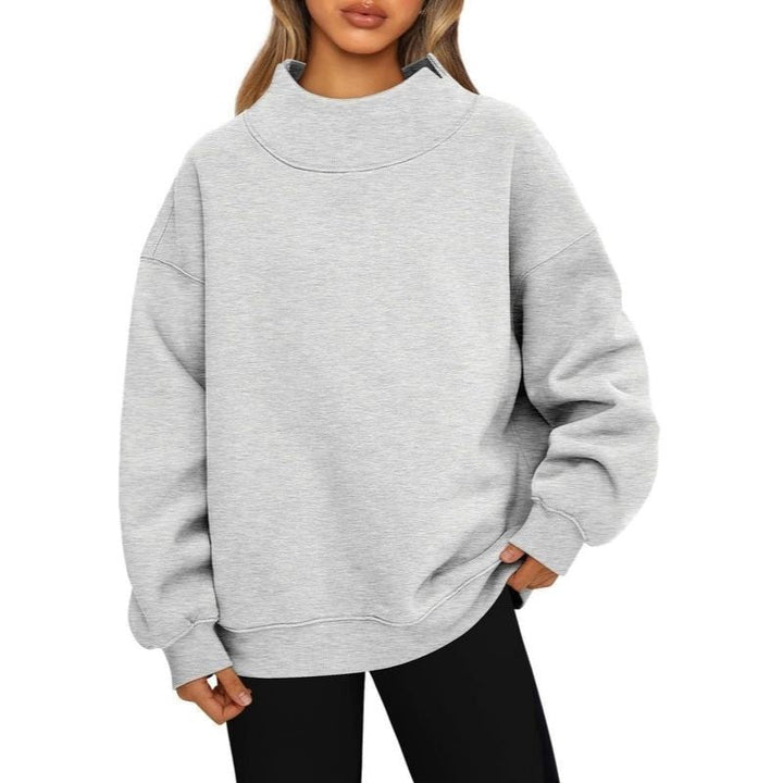 Women's Fleece-Lined Mock Neck Sweatshirt in Oversized Fit