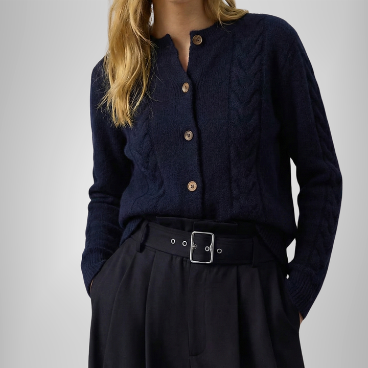 Collared Cable Knit Cardigan for Women
