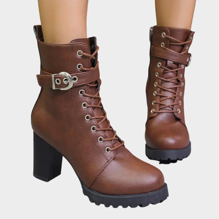 Women's Lace-Up Combat Ankle Boots with Block Heel