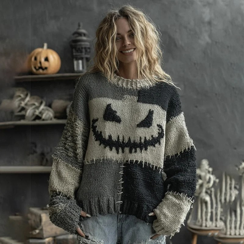 Men's Pumpkin Bat Halloween Sweater with Pullover Fit