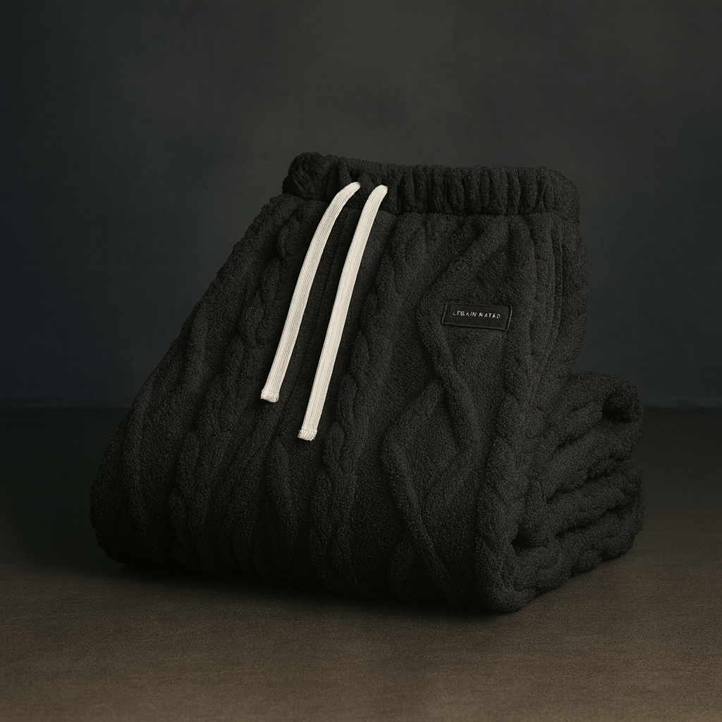 Men's Cable Knit Fleece Sweatpants with Drawstring Waist