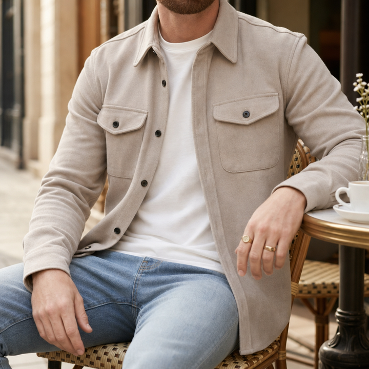 Men's Button-Up Shirt Jacket with Chest Pocket in Relaxed Fit