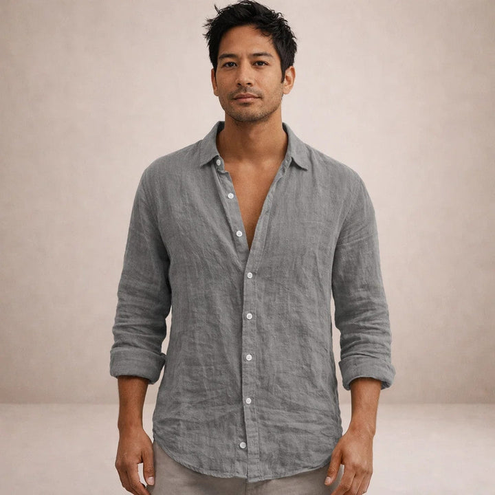Men's Linen Button-Down Shirt with Spread Collar