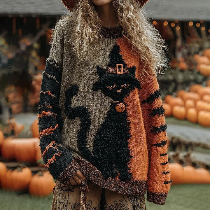 Men's Pumpkin Bat Halloween Sweater with Pullover Fit