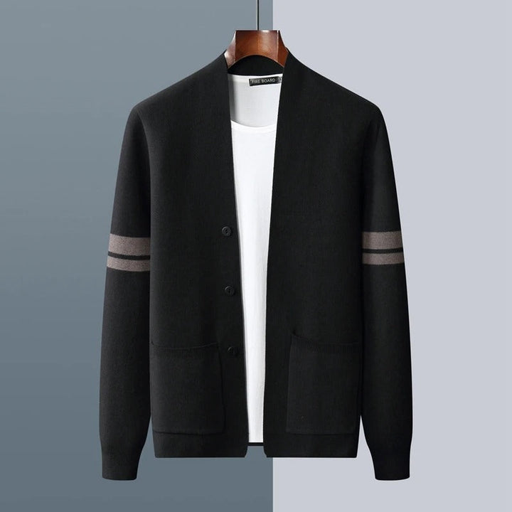 Men's Striped Sleeve Knit Cardigan with Button Front