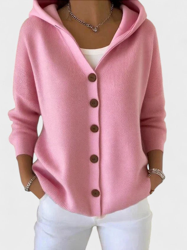 Women's Knit Hooded Cardigan with Button Front
