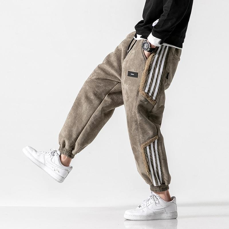 Men's Sherpa-Lined Jogger Pants with Side Stripes