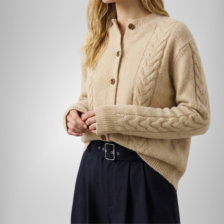 Collared Cable Knit Cardigan for Women