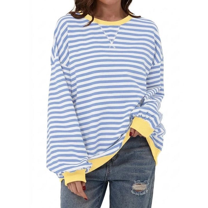 Women's Striped Oversized Crewneck Sweatshirt