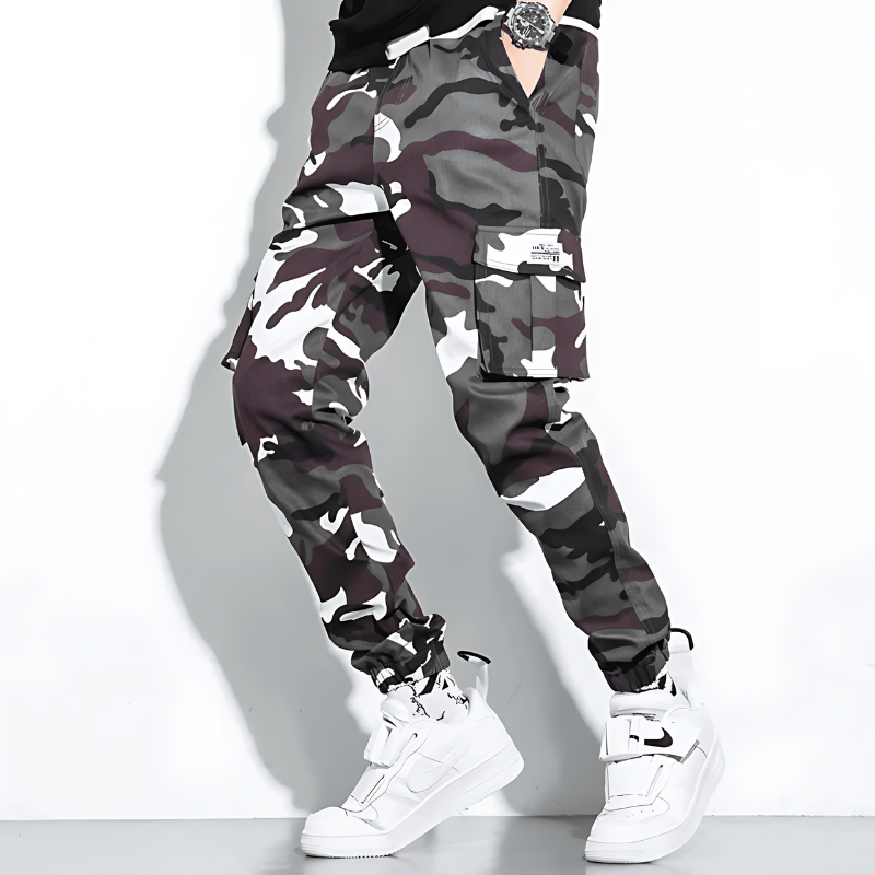 Men's Camo Cargo Jogger Pants with Cuffed Ankle