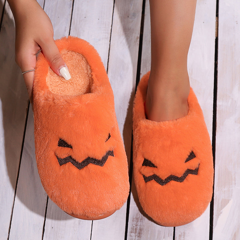 Women's Plush Pumpkin Halloween Slippers