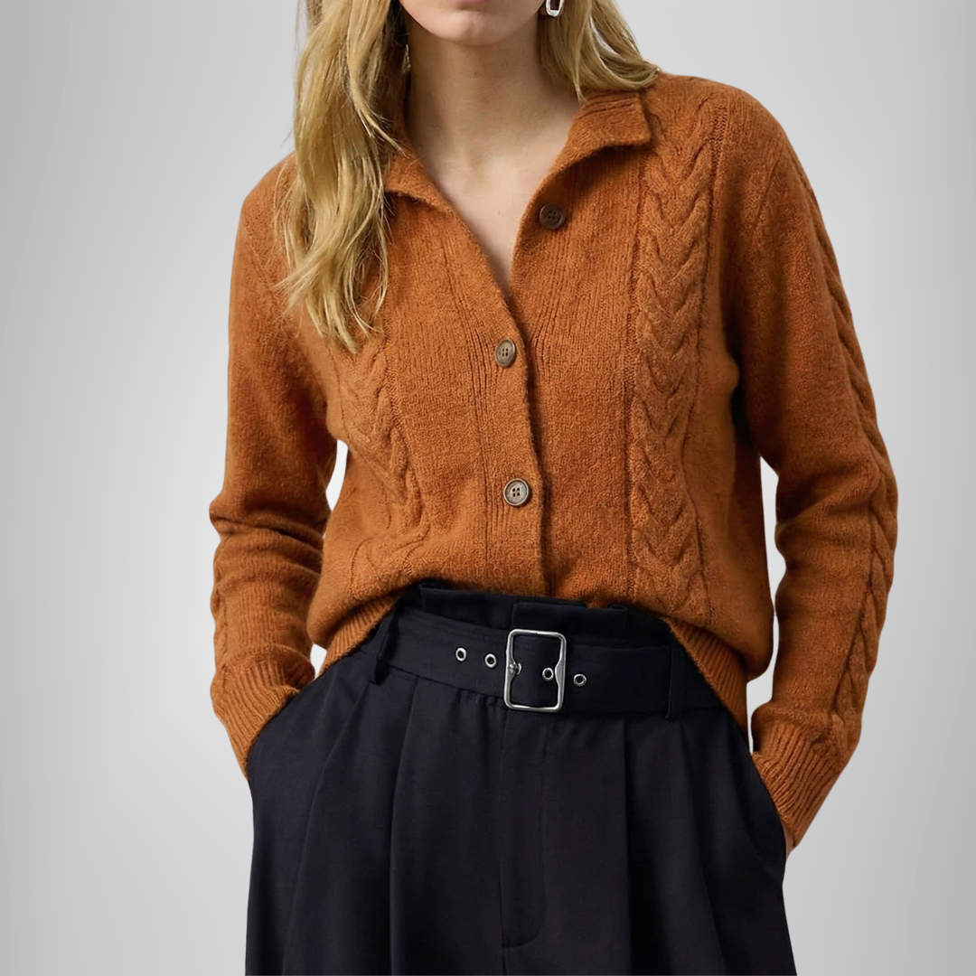 Collared Cable Knit Cardigan for Women