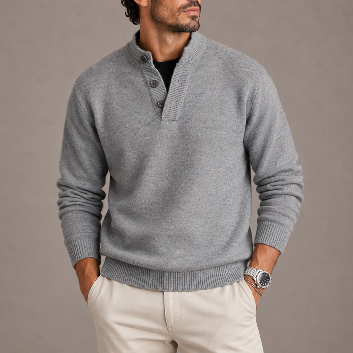 Men's Knit Polo Sweater with Three-Button Placket