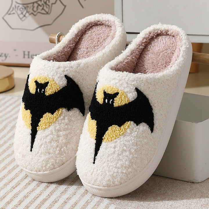 Bat Print Fleece Halloween Slippers with Cosy Lining