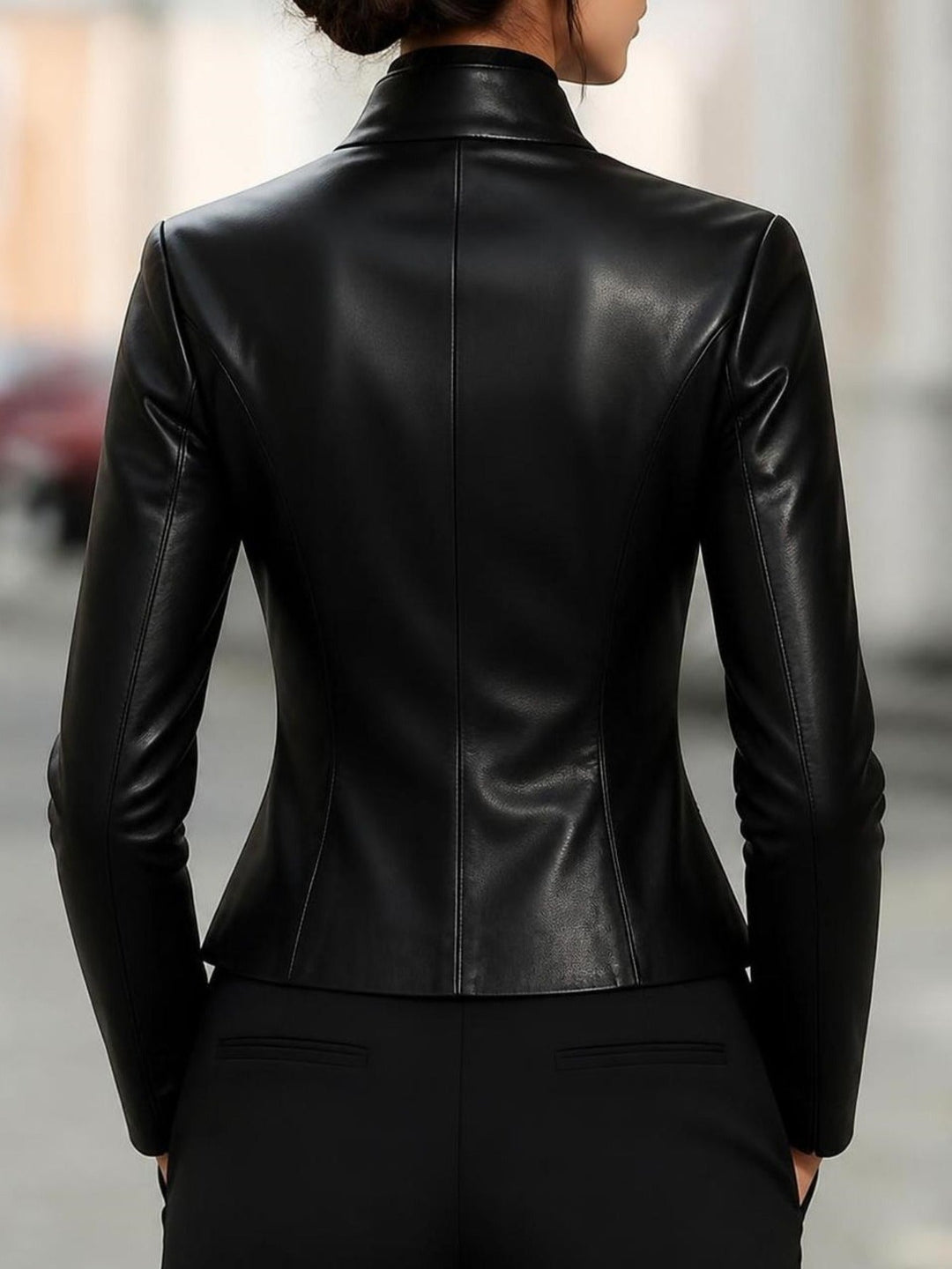 Women's Asymmetrical Button Moto Jacket with Peplum Hem