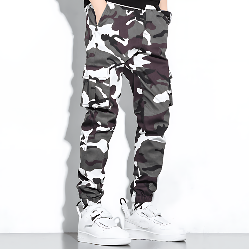 Men's Camo Cargo Jogger Pants with Cuffed Ankle