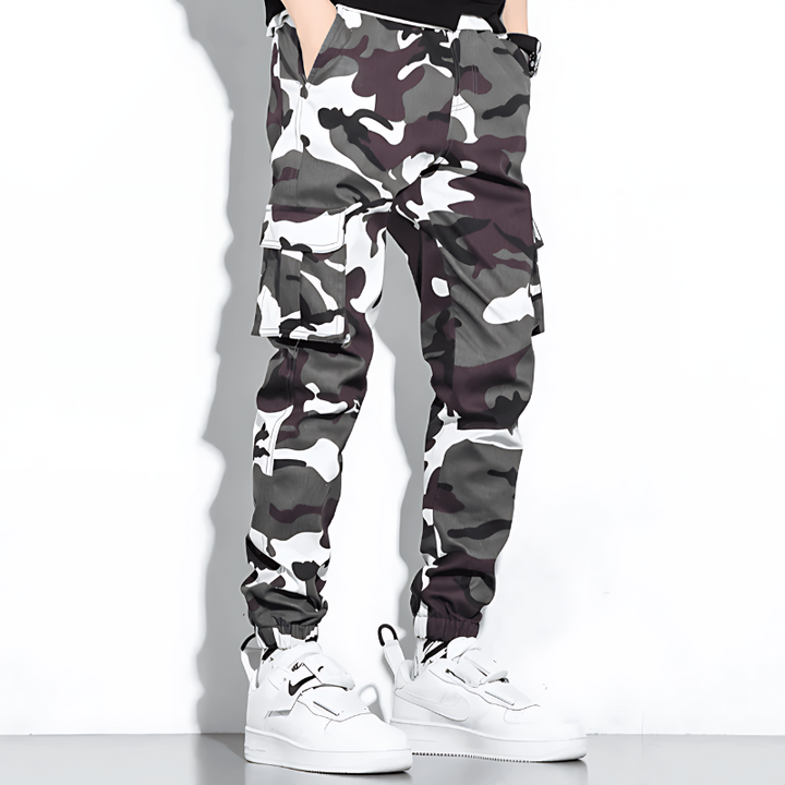 Men's Camo Cargo Jogger Pants with Cuffed Ankle