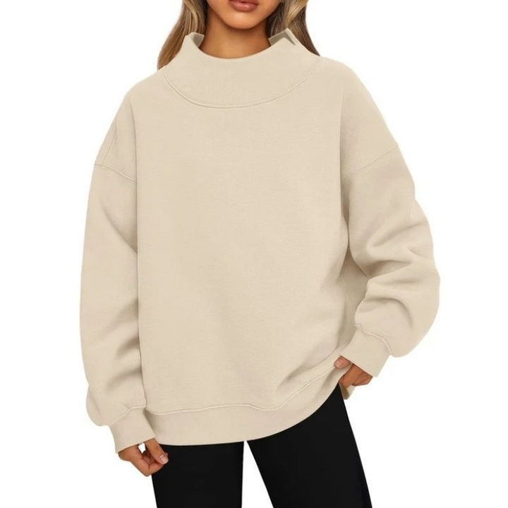 Women's Fleece-Lined Mock Neck Sweatshirt in Oversized Fit