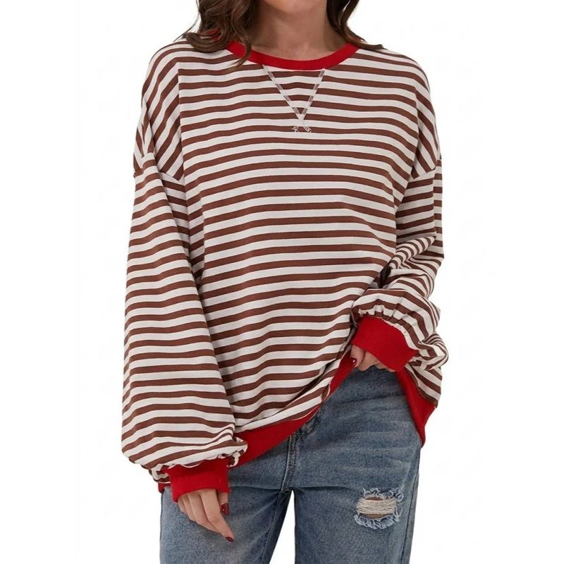 Women's Striped Oversized Crewneck Sweatshirt