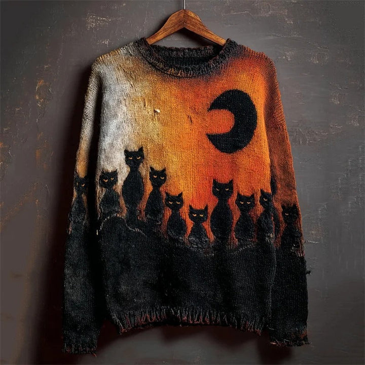 Men's Pumpkin Bat Halloween Sweater with Pullover Fit