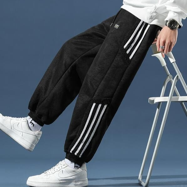 Men's Sherpa-Lined Jogger Pants with Side Stripes