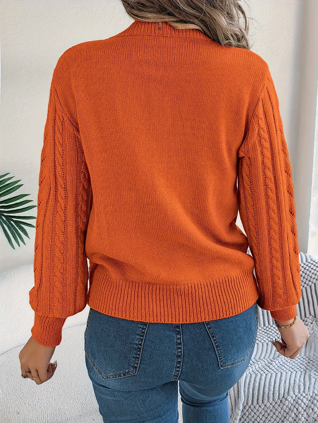Women's Cable Knit Pointelle Sweater