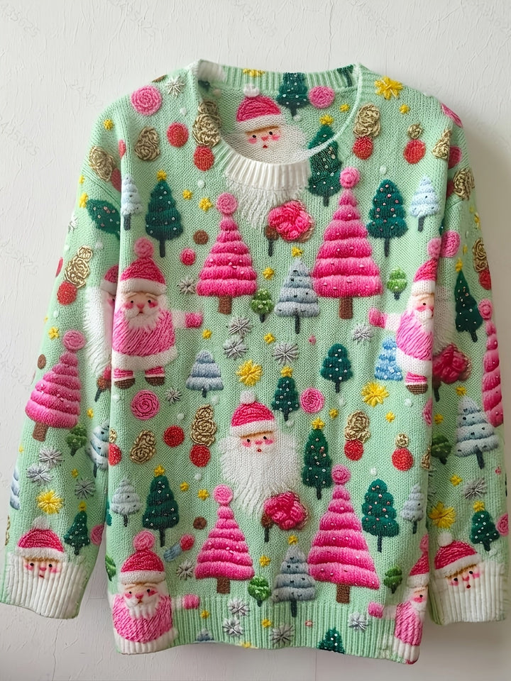 Women's Embroidered Santa Christmas Sweater Oversized Fit