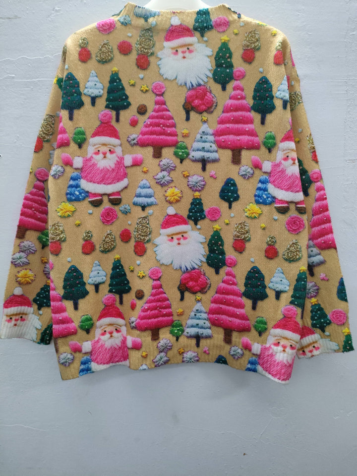Women's Embroidered Santa Christmas Sweater Oversized Fit