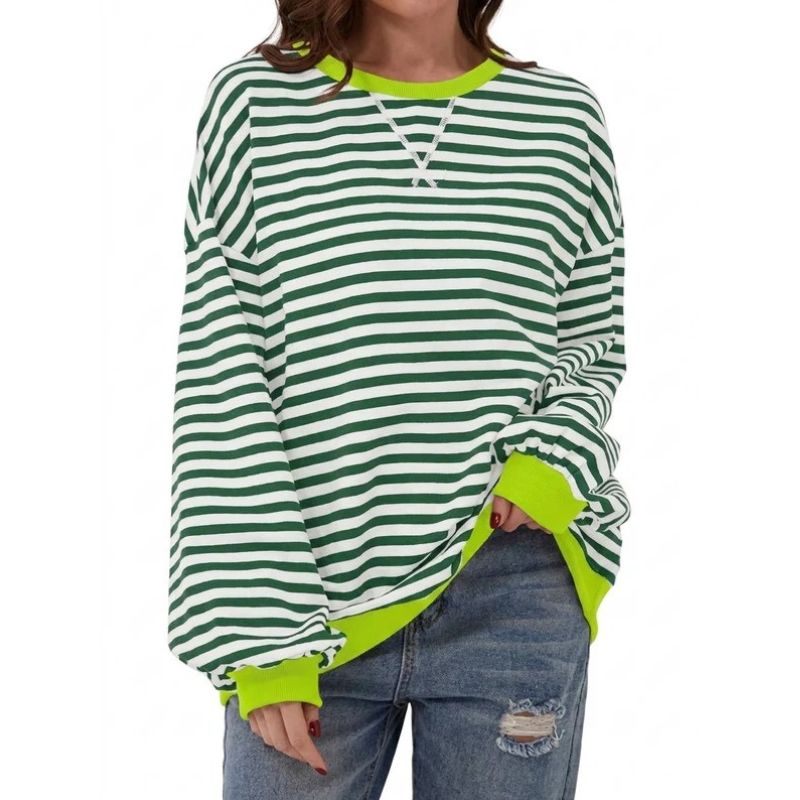 Women's Striped Oversized Crewneck Sweatshirt
