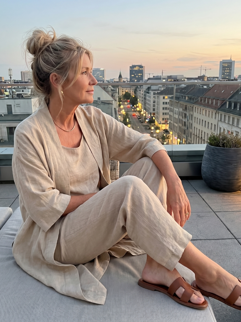 Women's Linen Three-Piece Duster Pants Set
