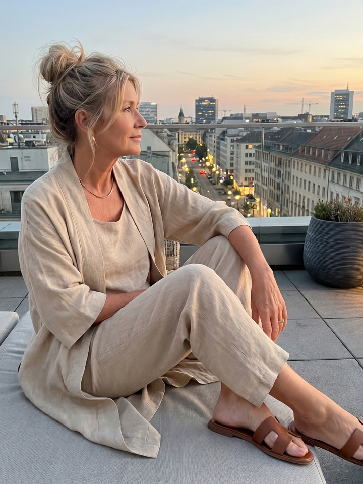 Women's Linen Three-Piece Duster Pants Set