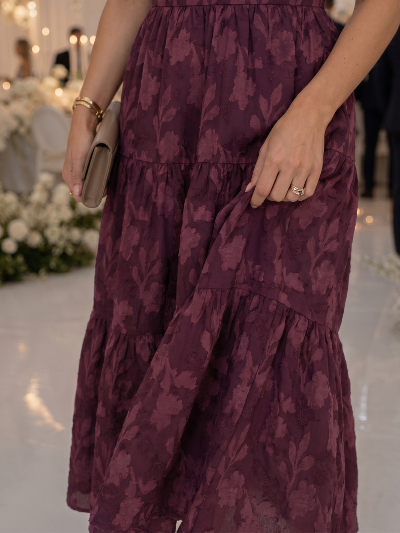Women's Embroidered Square-Neck Tiered Midi Dress