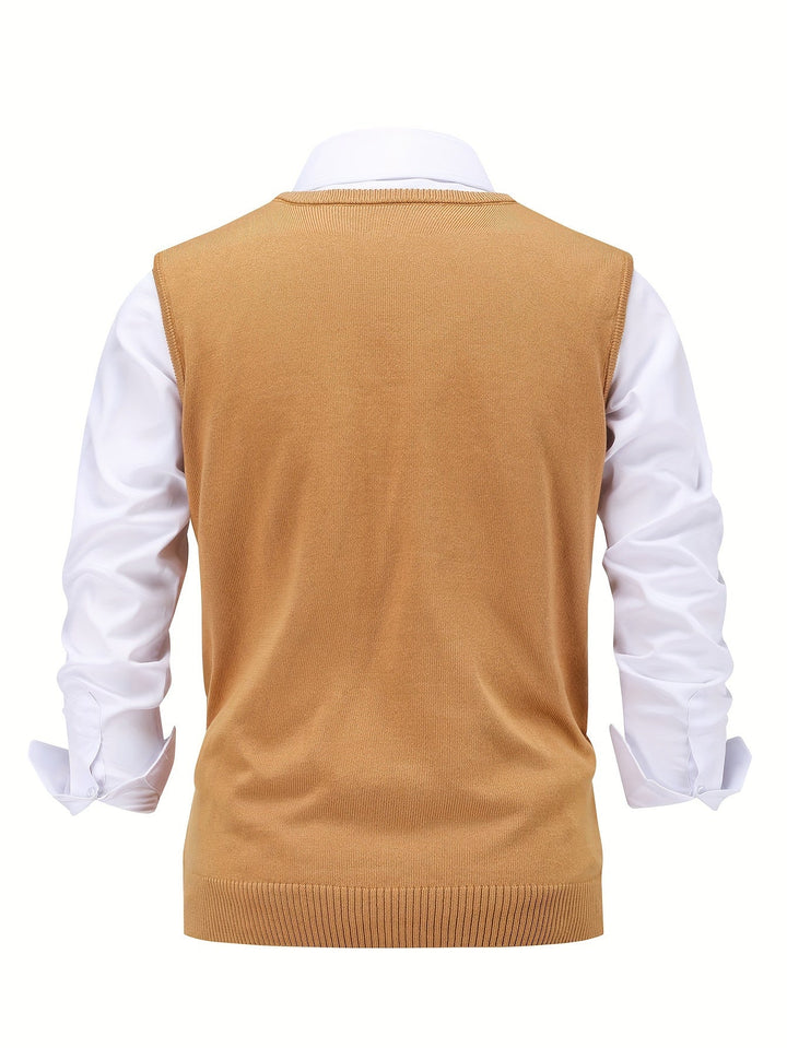 Men's Argyle Knit Sweater Vest with V-Neck