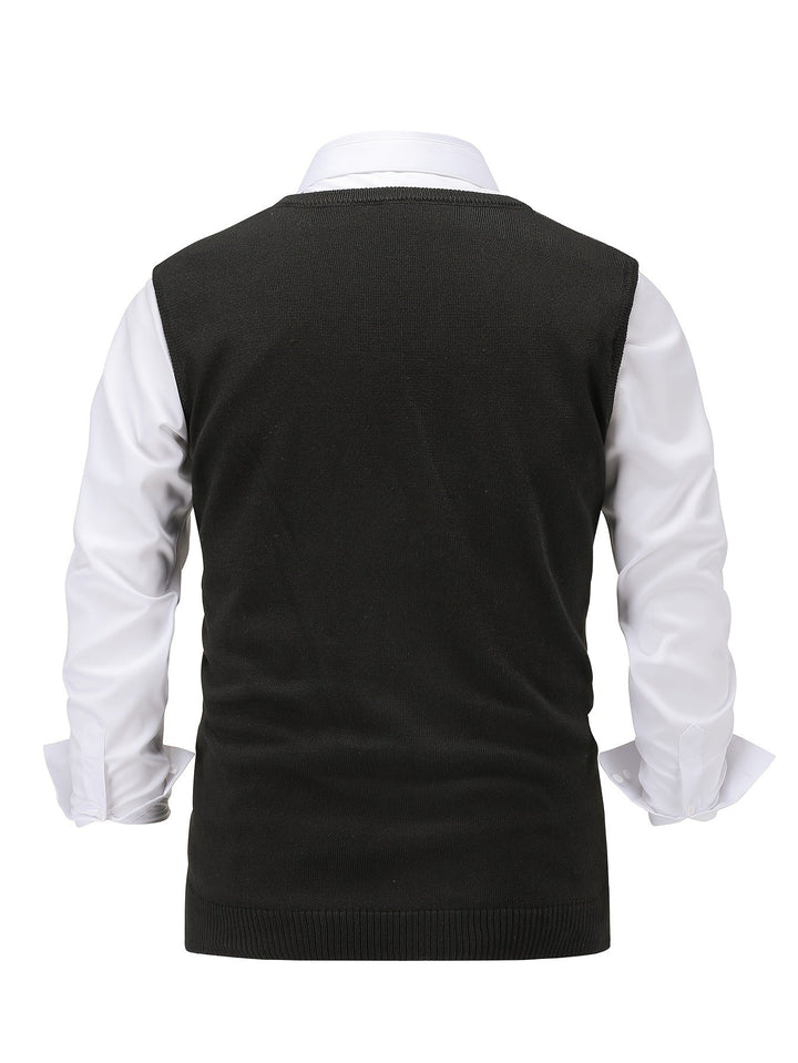 Men's Argyle Knit Sweater Vest with V-Neck
